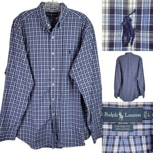 Polo Ralph Lauren Oxford Men's L Plaid LS Button Down Shirt Twill Blue
